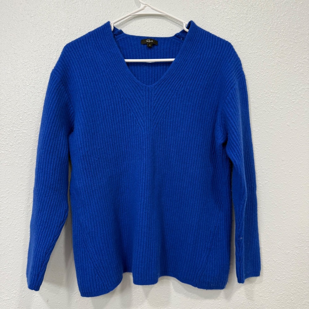 Rails Royal Blue Ribbed Merino Wool Cashmere Blend V-Neck‎ Sweater Small